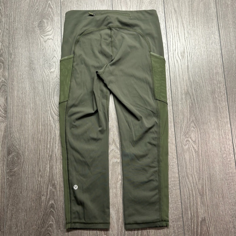 Lululemon Speed Up Crop 21 Dark Olive Green Size 6 Mesh Pocket Running Leggings